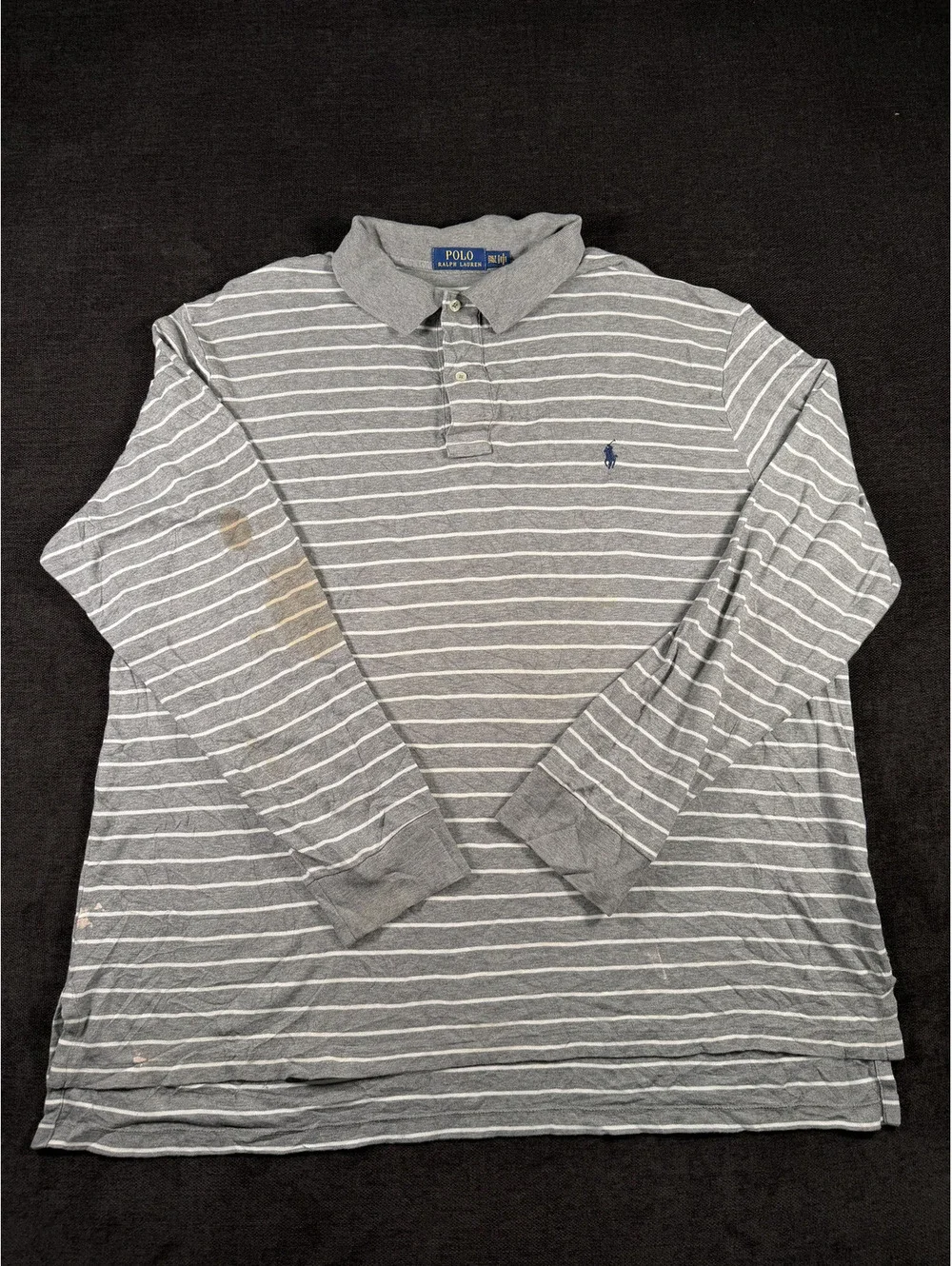 Polo Ralph Lauren Men's 2XLT Gray Striped Long Sleeve Polo Shirt